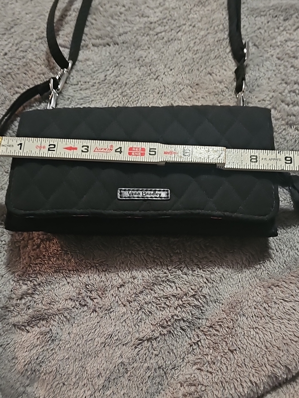 Vintage Vera Bradley Black Quilted Crossbody Wallet Purse